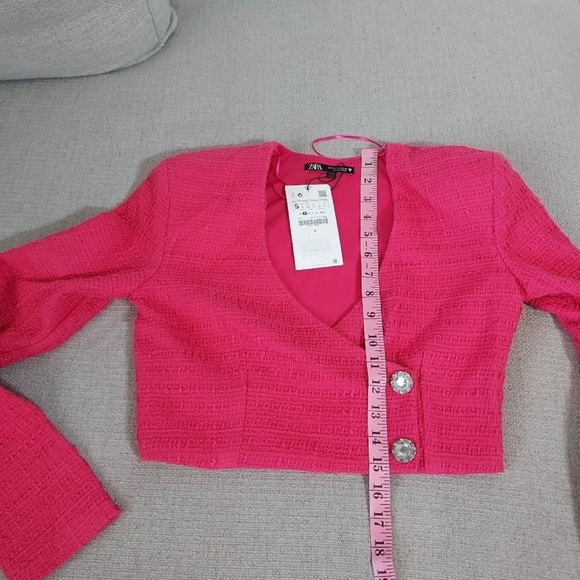 Zara Fuchsia Tweed Structured Crop Top - Picture 6 of 6